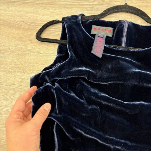 Ralph Lauren Women's Slim Fit Blue Silk Velevt Dress sz 8 - Picture 4 of 10